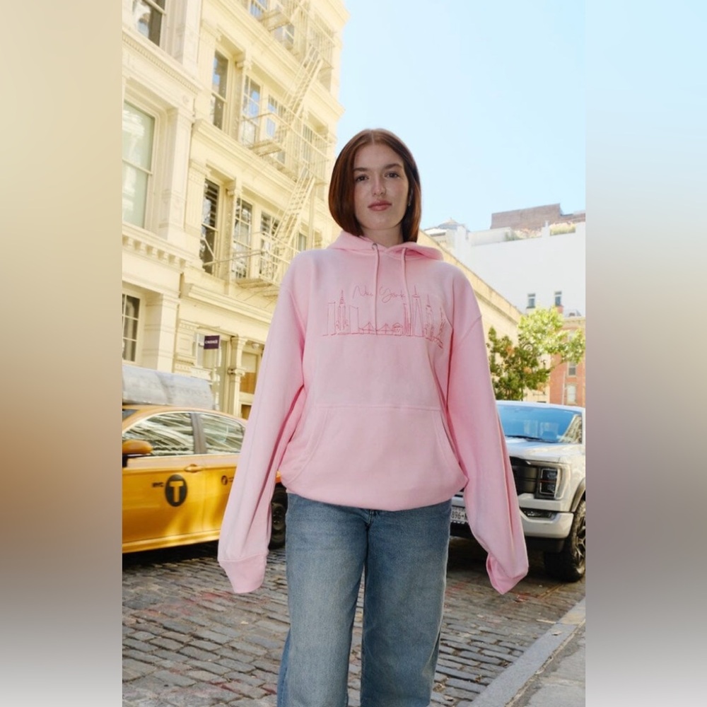 Mure + Grand New York Skyline Hand Embroidered Hoodie Pink Women Sz XS
